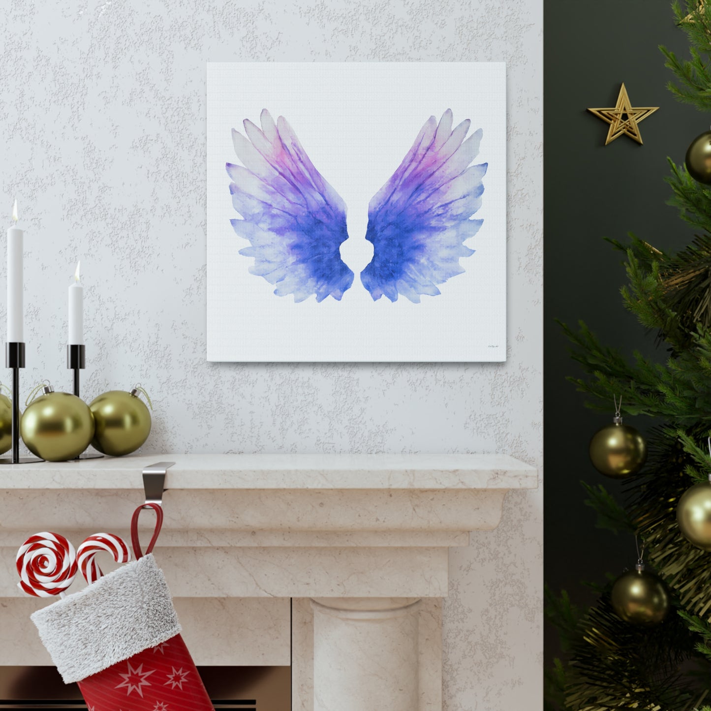 purple angels wings wall art canvas, wall art decor, wall art prints, angel wings art, wings, wall art purple, wall art spiritual