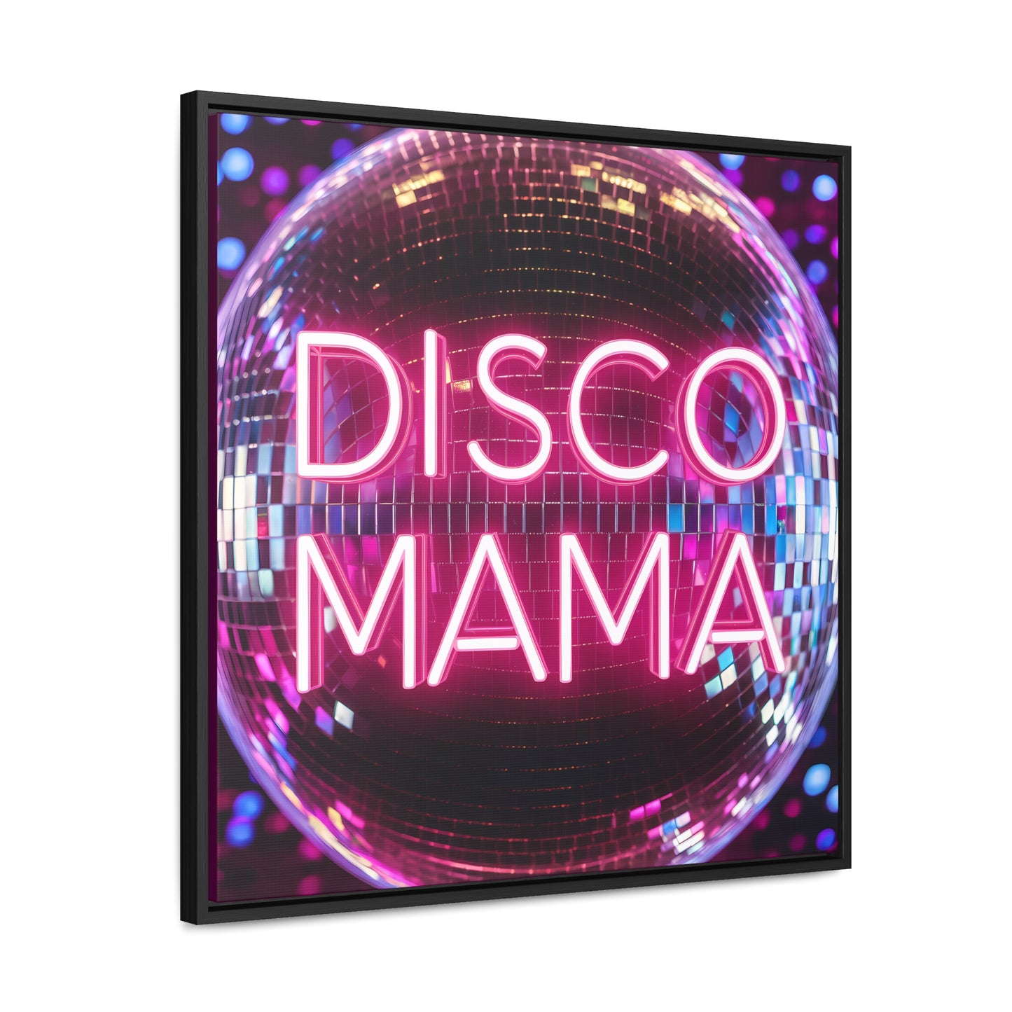 Disco Mama Pink Purple Square Frame Canvas Wall Art, Retro Funky Decor, Gallery Canvas Wraps, Disco Ball Typography Print, Disco Mama - LOLA VEGAS ART