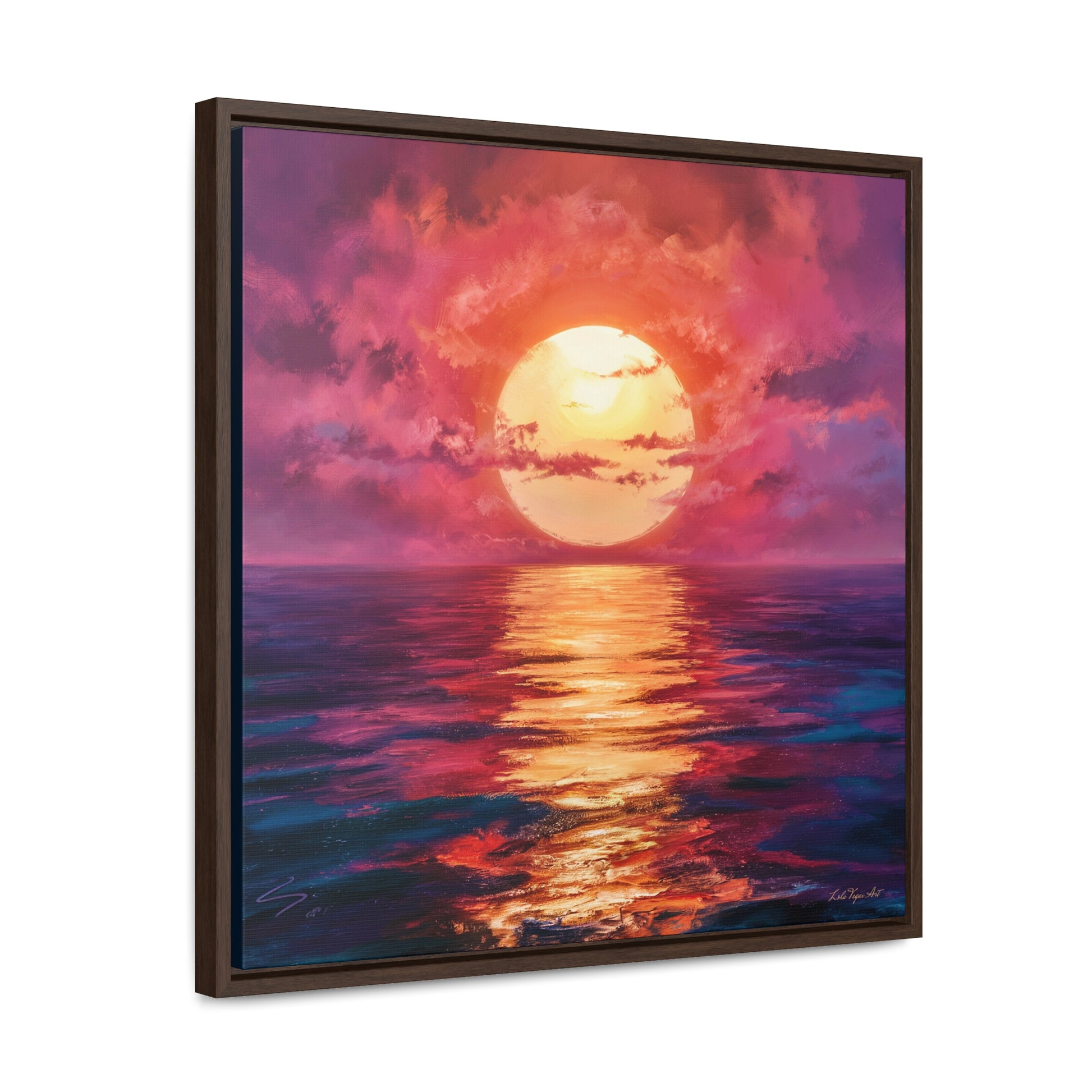 Canvas Wall Art, Moonlight Pink Orange Sky Square Frame Serenity Calmness Decor, Ocean Gallery Wrap, Home Office Decor, Beach House Gift, - LOLA VEGAS ART