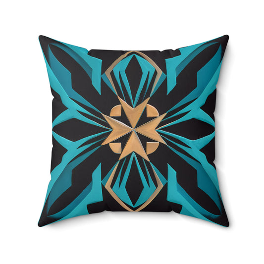 Art Deco Square Pillow, Turquoise Black Gold Retro Glam Hollywood Regency Home Decor, Throw Cushion Cover, Decorative Accent, Unique Gift - LOLA VEGAS ART