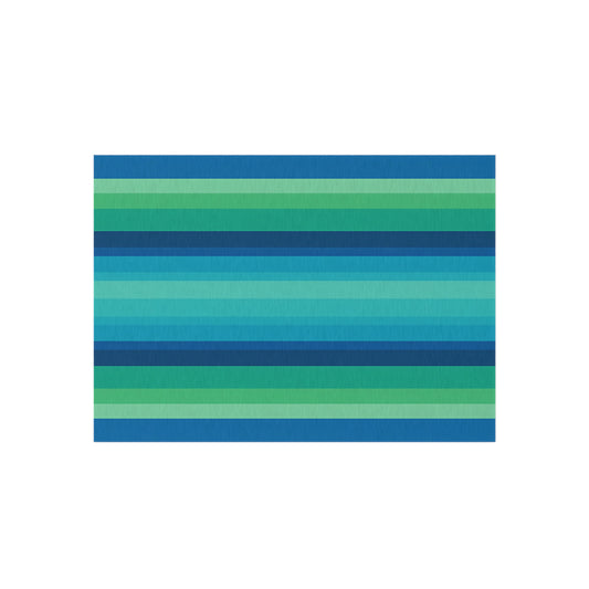 Blue Green Striped Outdoor/Indoor Rug | Patio Mat, Weather-Resistant Floor Covering