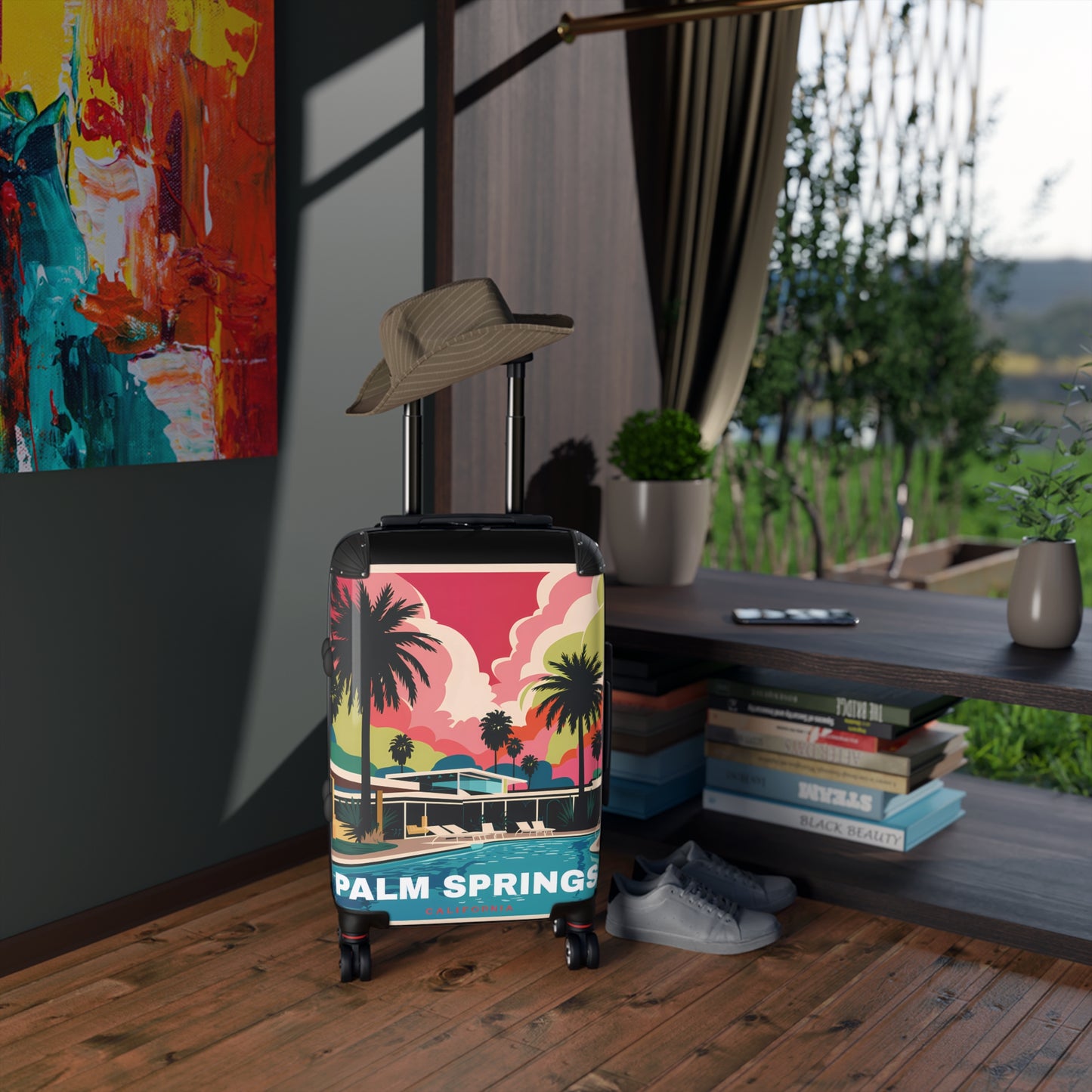 Palm Springs Suitcase, Luggage, Travel Bags - Retro Vintage Style Wanderlust Adventure Organizer, Weekend Getaway Bag, Honeymoon Travel - LOLA VEGAS ART