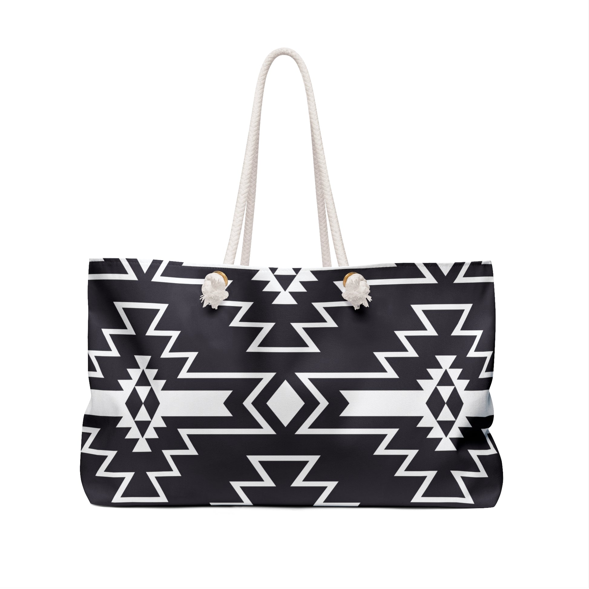 Black and White Stylish Weekender Bag - Perfect Travel Tote, Travel Bag, Gym Carryall, Beach Tote, Black and White Tribal Design - LOLA VEGAS ART
