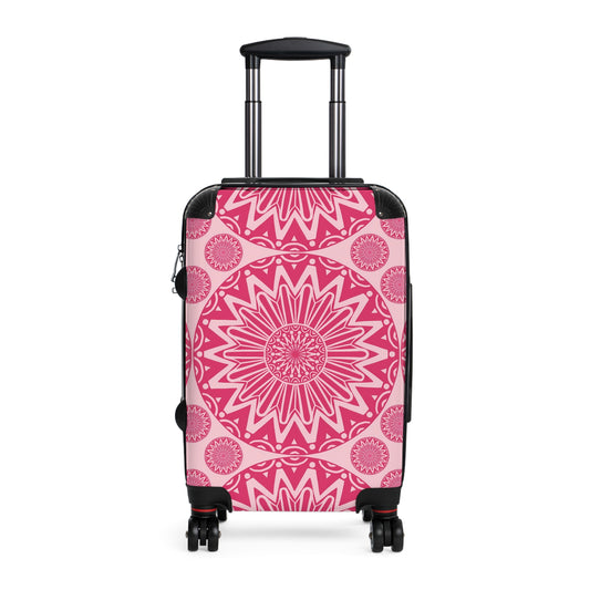 Pink Bohemian Mandala Suitcase, Stylish Luggage Cover for Travel, Unique Bag, Holiday Gift, Travel Accessory, Personalized Journey - LOLA VEGAS ART