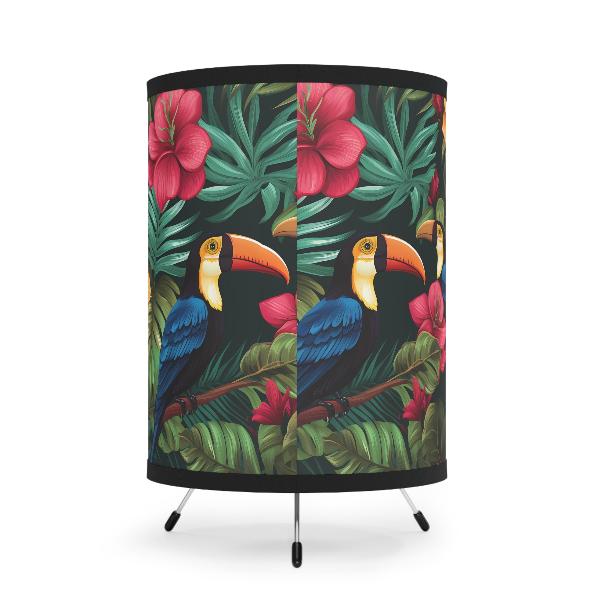 Tropical Tripod Lamp - Vibrant Floral Decor, Home Lighting, Boho-Chic Accent, Gift for Nature Lovers, Tropical Decor, Toucan Bird - LOLA VEGAS ART