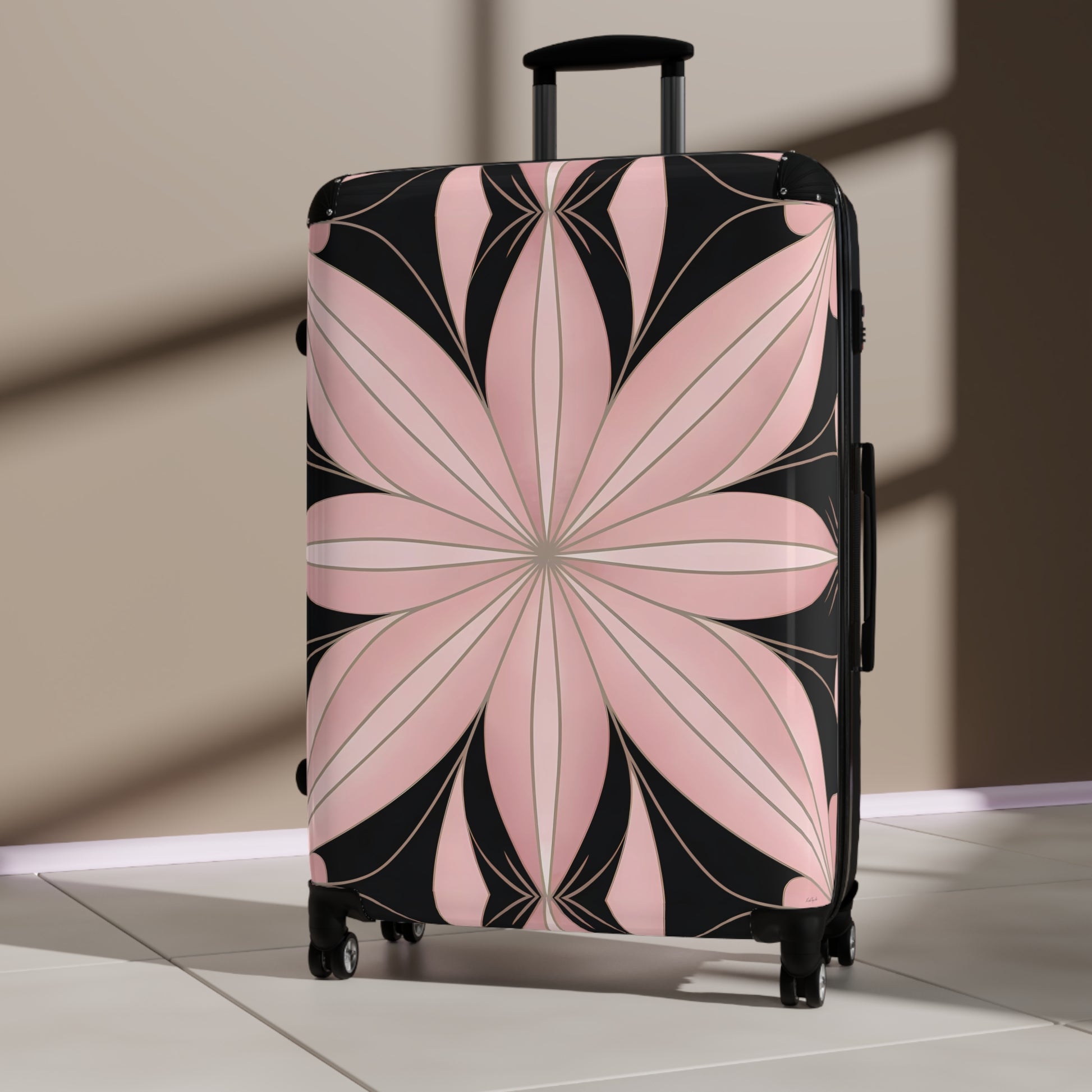 Suitcase, Luggage, Travel Bag, Art Deco, Flower Design, Pink and Black, Hollywood Regency, Unique Suitcase, Vintage Suitcase, Retro Travel - LOLA VEGAS ART