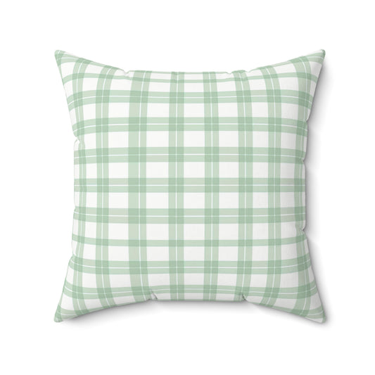 Green Plaid Spun Polyester Pillow, Cozy Decorative Cushion, Farmhouse Style Home Decor, Gift for Homeowners, Holiday Accent - LOLA VEGAS ART