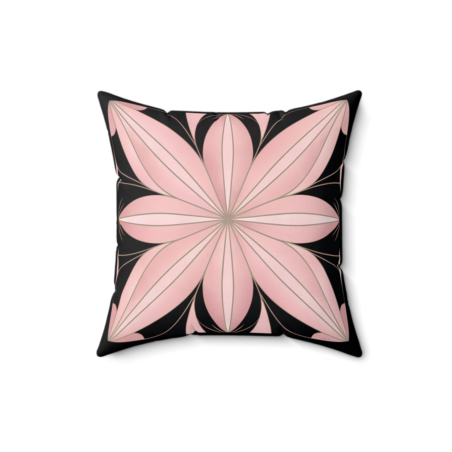 Art Deco Flower Square Pillow, Hollywood Regency Home Decor, Art Nouveau Style, Pink and Black Pillow, Throw Pillow - LOLA VEGAS ART