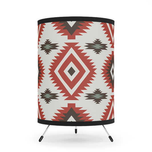 Bohemian Tripod Lamp with High-Res Printed Shade, Rustic Home Decor, Ethnic Pattern Lighting, Boho Chic Table Light, Modern Accent Lamp - LOLA VEGAS ART