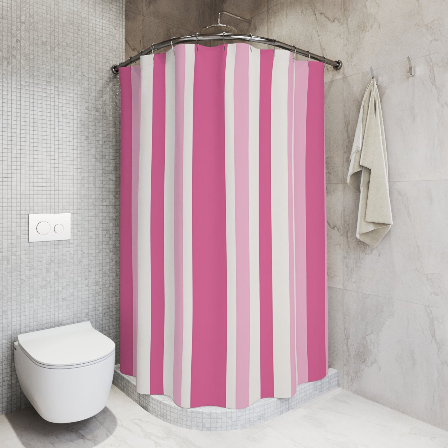 Pink Vertical Stripe Shower Curtain | Modern Bathroom Décor