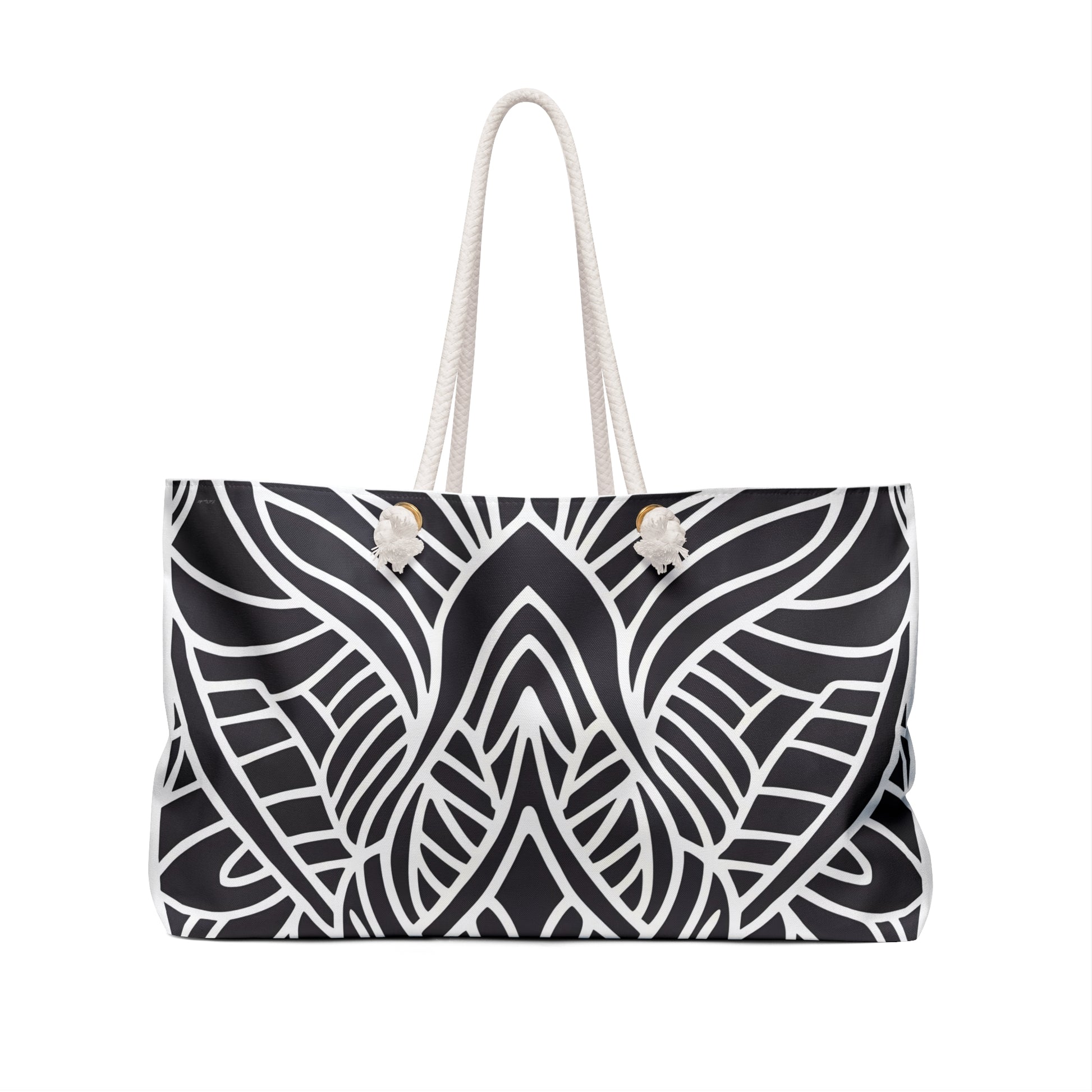 Canvas Weekender Bag - Black and White Tribal Design, Ethnic Travel Bag - LOLA VEGAS ART
