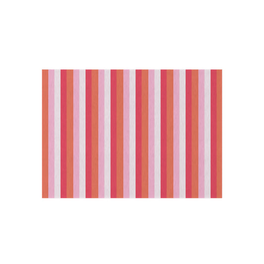 Pink Red Orange White Striped Outdoor/Indoor Rug | Patio Mat, Waterproof Deck Rug