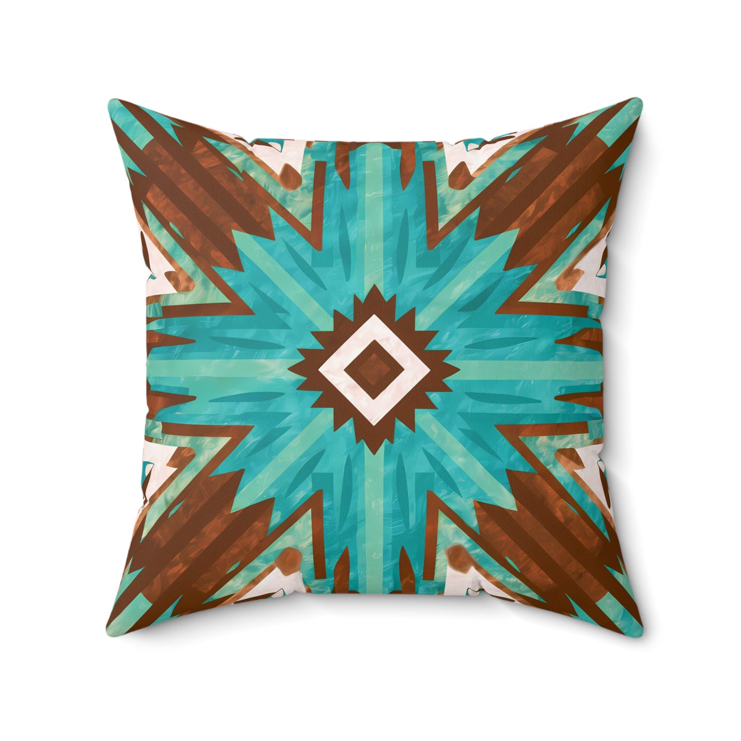 Boho Southwest Turquoise Brown Square Pillow, Eclectic Home Decor, Throw Cushion, Bohemian Accent Pillow, Tribal Decorative - LOLA VEGAS ART