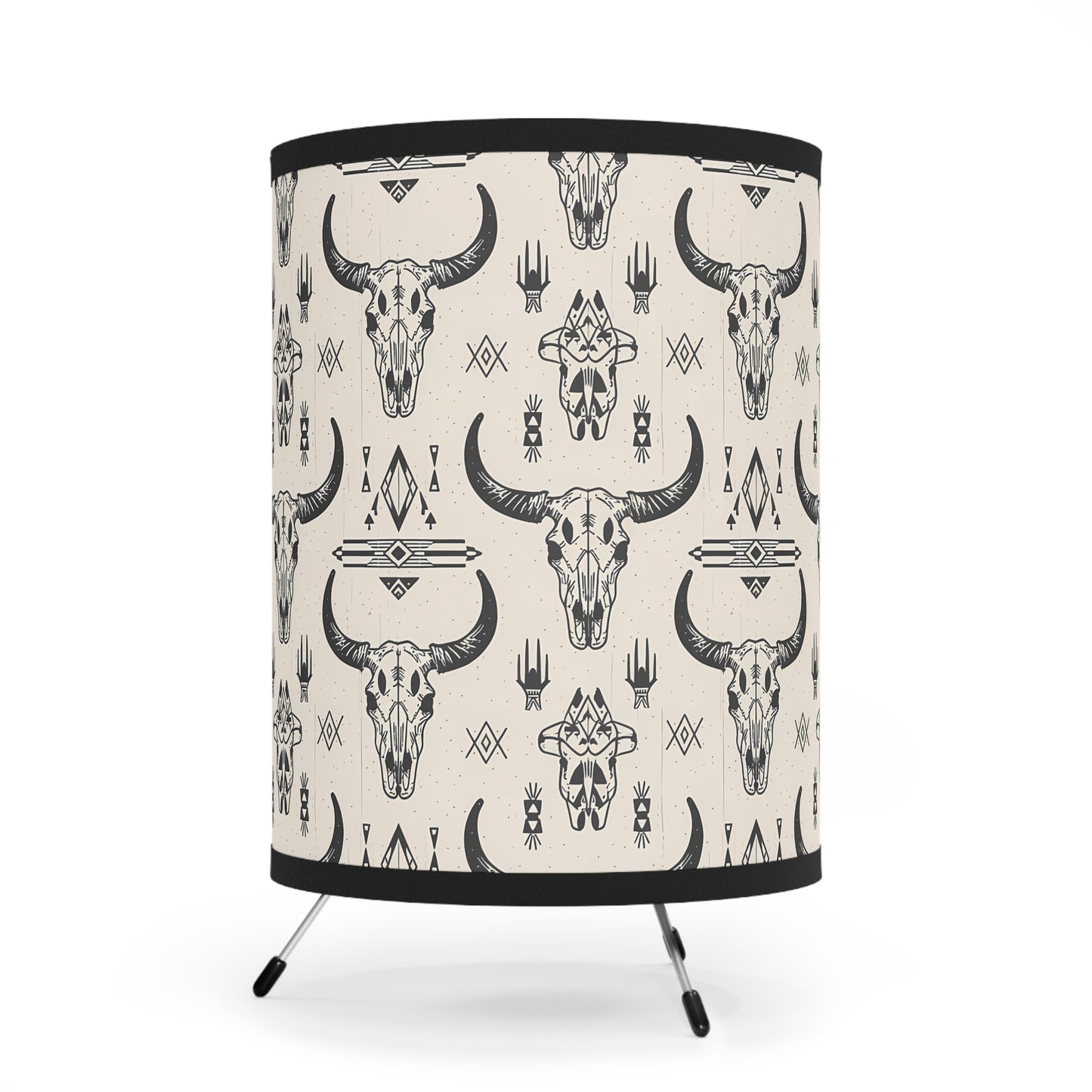 Boho Style Tripod Lamp, Rustic Home Decor, Modern Lighting, Cow Skull Print, Festival Vibes, Unique Gift Idea, Cowboy Decor, Southwestern - LOLA VEGAS ART