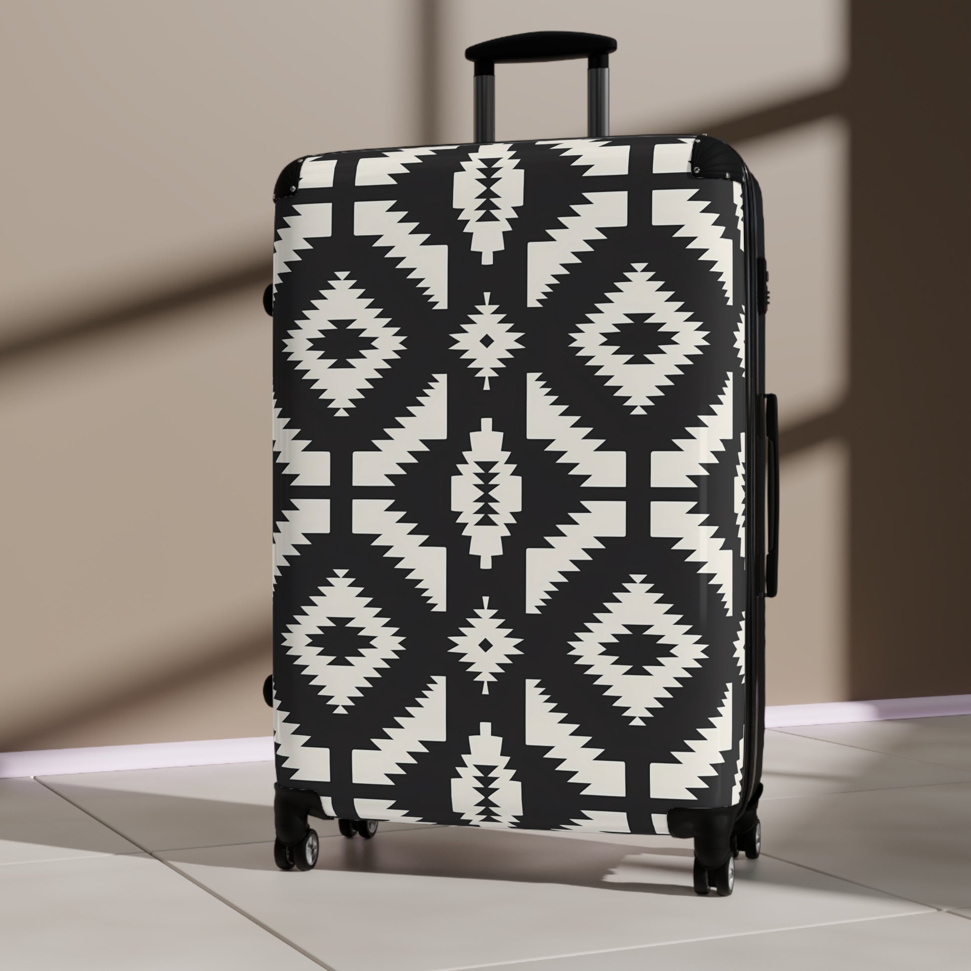 Stylish Suitcase for Travel Enthusiasts, Trendy Luggage, Black White Geometric Pattern, Travel Gear, Perfect Gift for Travelers - LOLA VEGAS ART