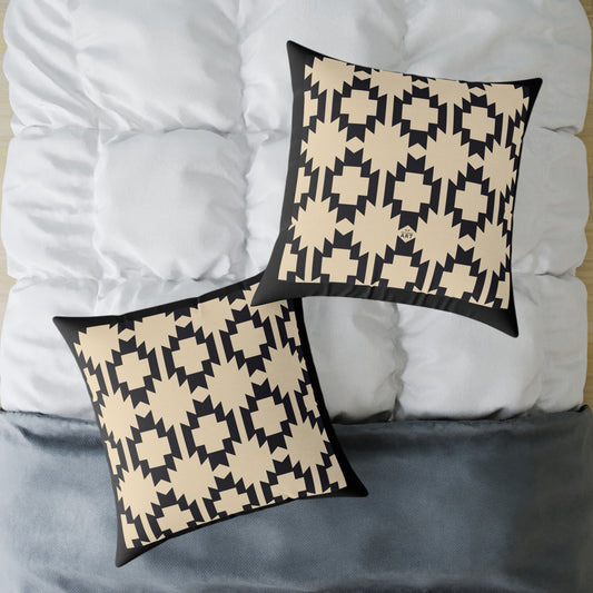 Geometric Aztec Pattern Square Pillow | Neutral Black Cream Throw Pillow