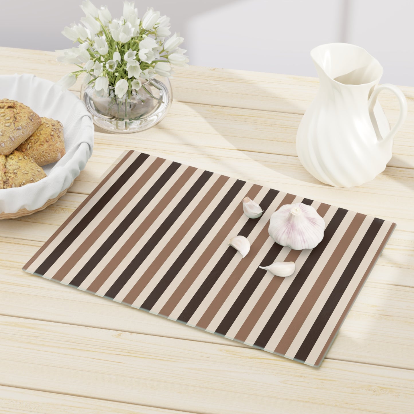 Elegant Brown Glass Striped Cutting Board | Kitchen Decor, Wedding Gift, Housewarming Present, Unique Gift, - LOLA VEGAS ART