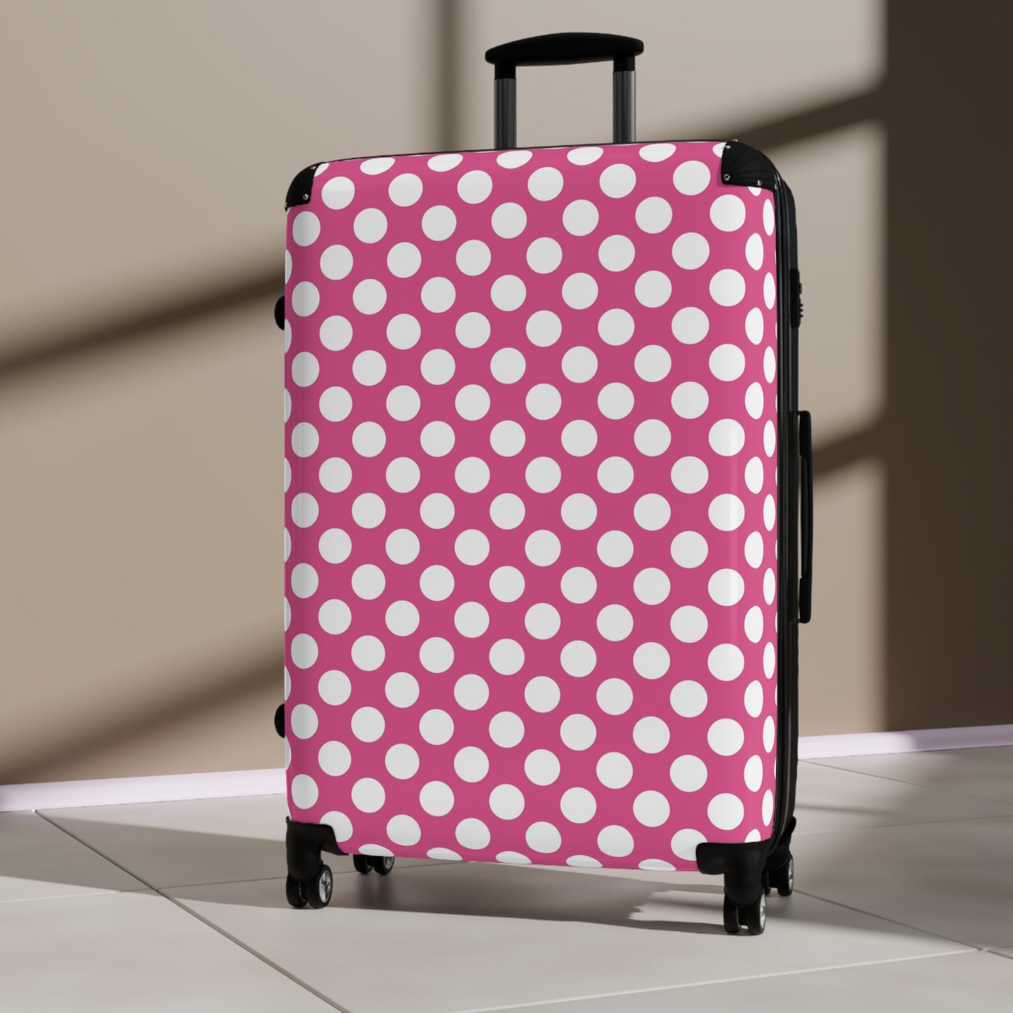 Pink Polka Dot Suitcase - Stylish Travel Luggage, Fun Pink Carry-On, Unique Gift for Travelers, Summer Vacation Must-Have, Weekend Getaway - LOLA VEGAS ART