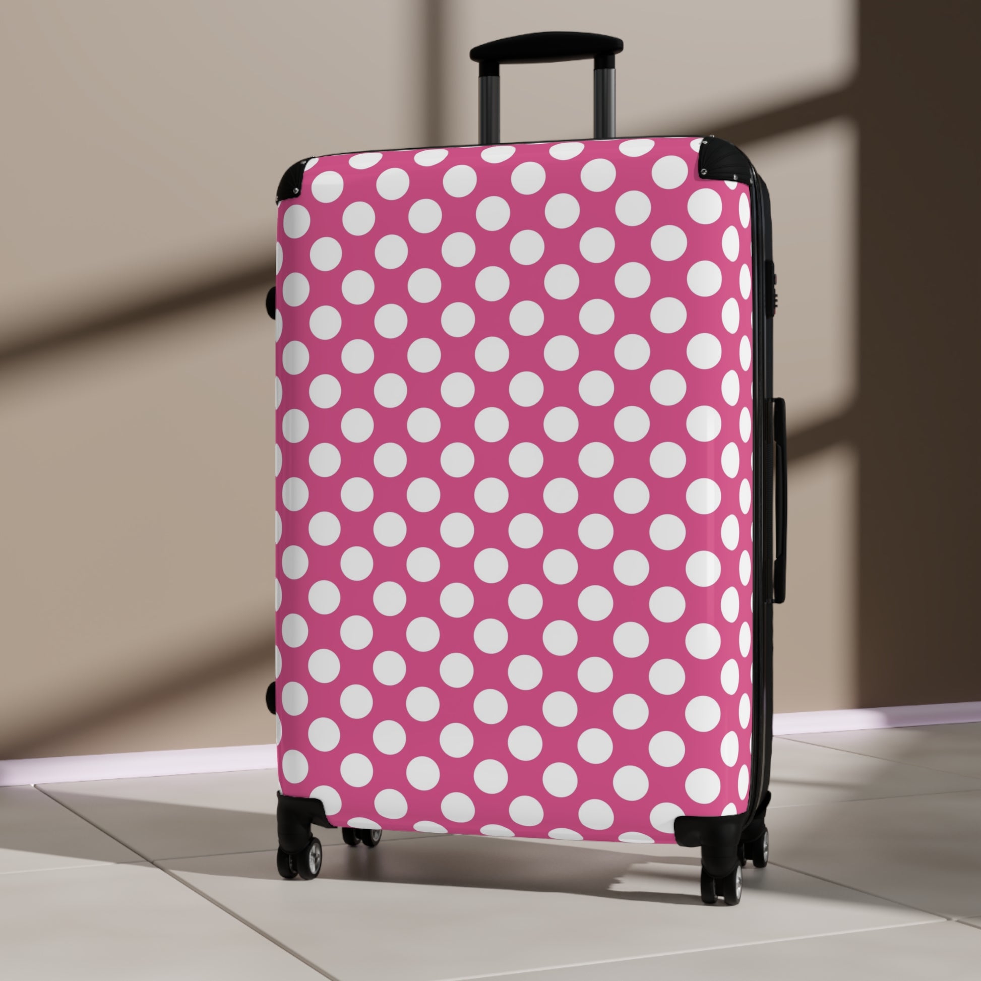 Pink Polka Dot Suitcase - Stylish Travel Luggage, Fun Pink Carry-On, Unique Gift for Travelers, Summer Vacation Must-Have, Weekend Getaway - LOLA VEGAS ART