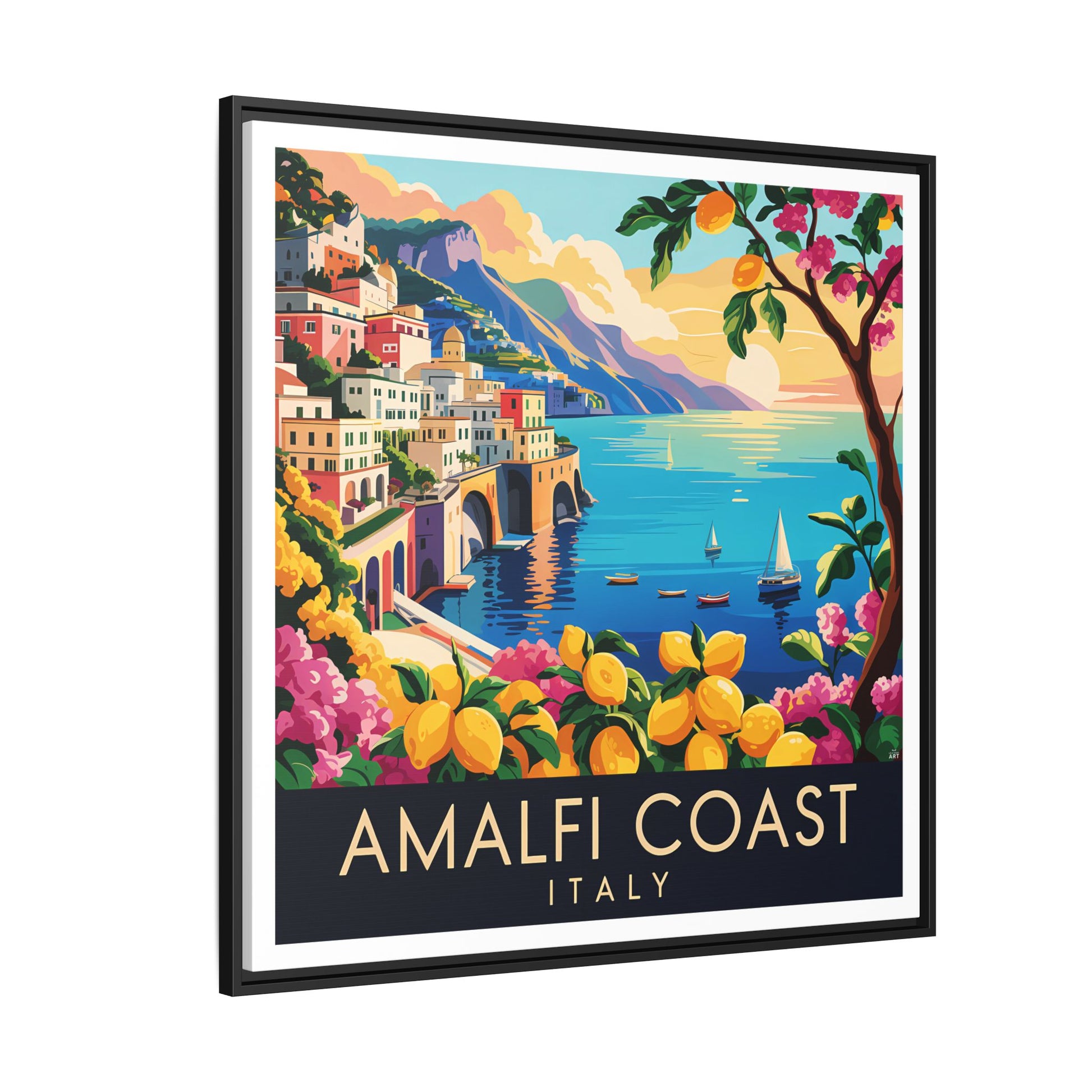 Framed Canvas Art : Amalfi Coast, Italy Landscape, Home Decor, Wall Art, Coastal Vibe, Gift for Travelers, Italian Artwork - LOLA VEGAS ART
