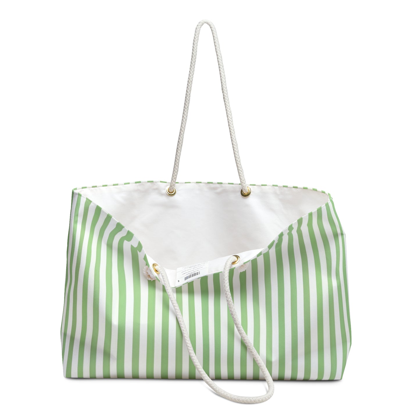Striped Green and White Weekender Bag, Stylish Travel Tote, Beach Bag, Gym Bag, Eco-Friendly Weekender, Perfect for Getaways - LOLA VEGAS ART