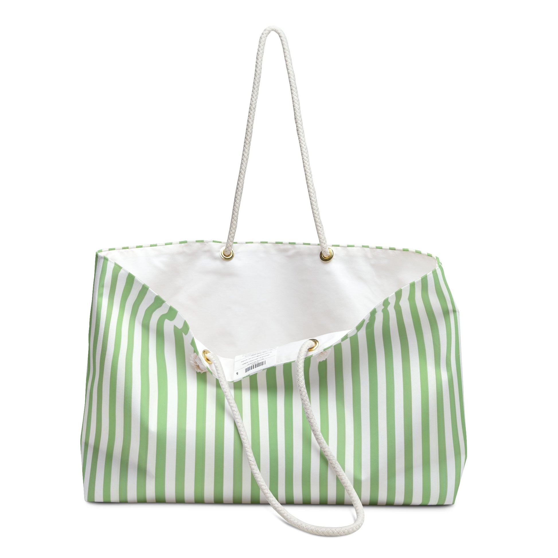 Striped Green and White Weekender Bag, Stylish Travel Tote, Beach Bag, Gym Bag, Eco-Friendly Weekender, Perfect for Getaways - LOLA VEGAS ART