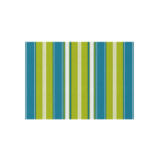 Blue Green White Stripe Outdoor/Indoor Rug | Patio Mat, Weather-Resistant
