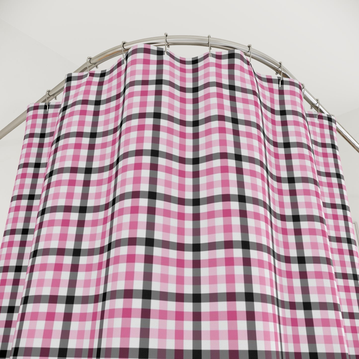 Chic Pink and Black Plaid Shower Curtain, Cozy Bathroom Decor, Farmhouse Style, Gift for Her, Holiday Decor, Cottage Core