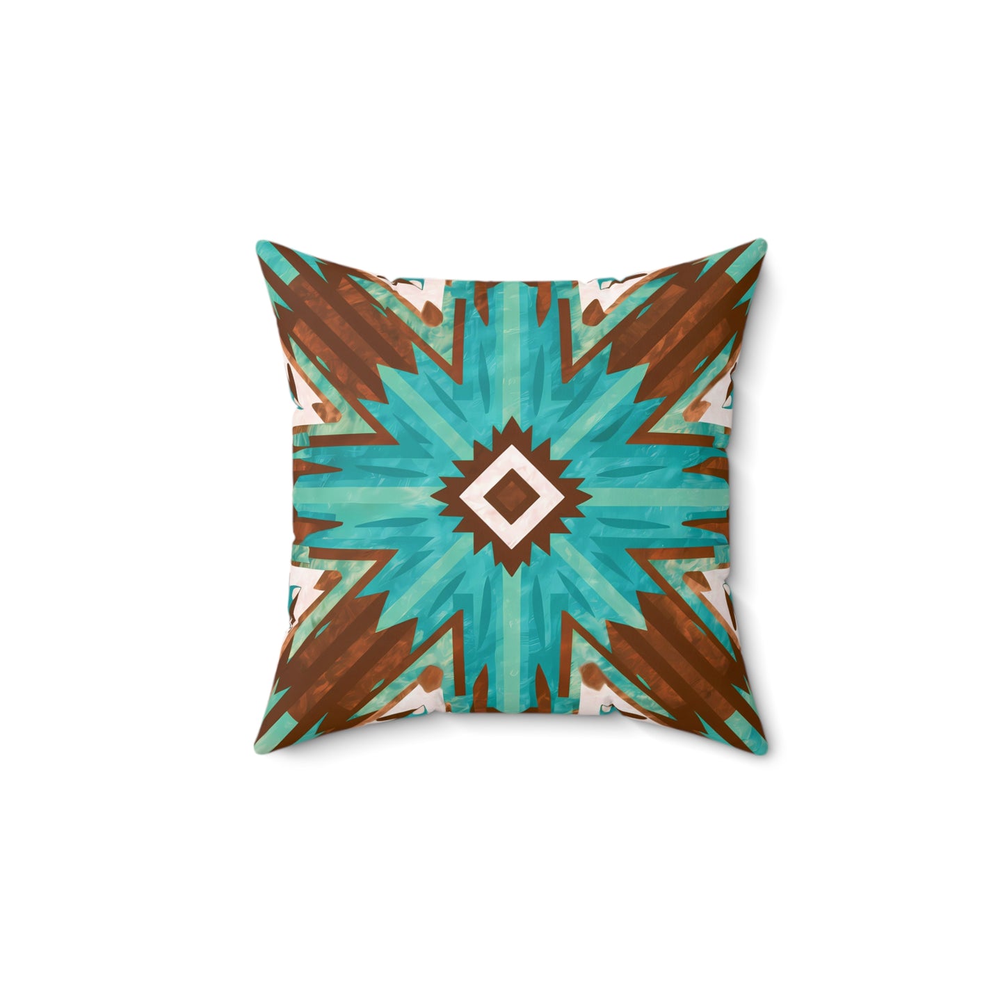 Boho Southwest Turquoise Brown Square Pillow, Eclectic Home Decor, Throw Cushion, Bohemian Accent Pillow, Tribal Decorative - LOLA VEGAS ART