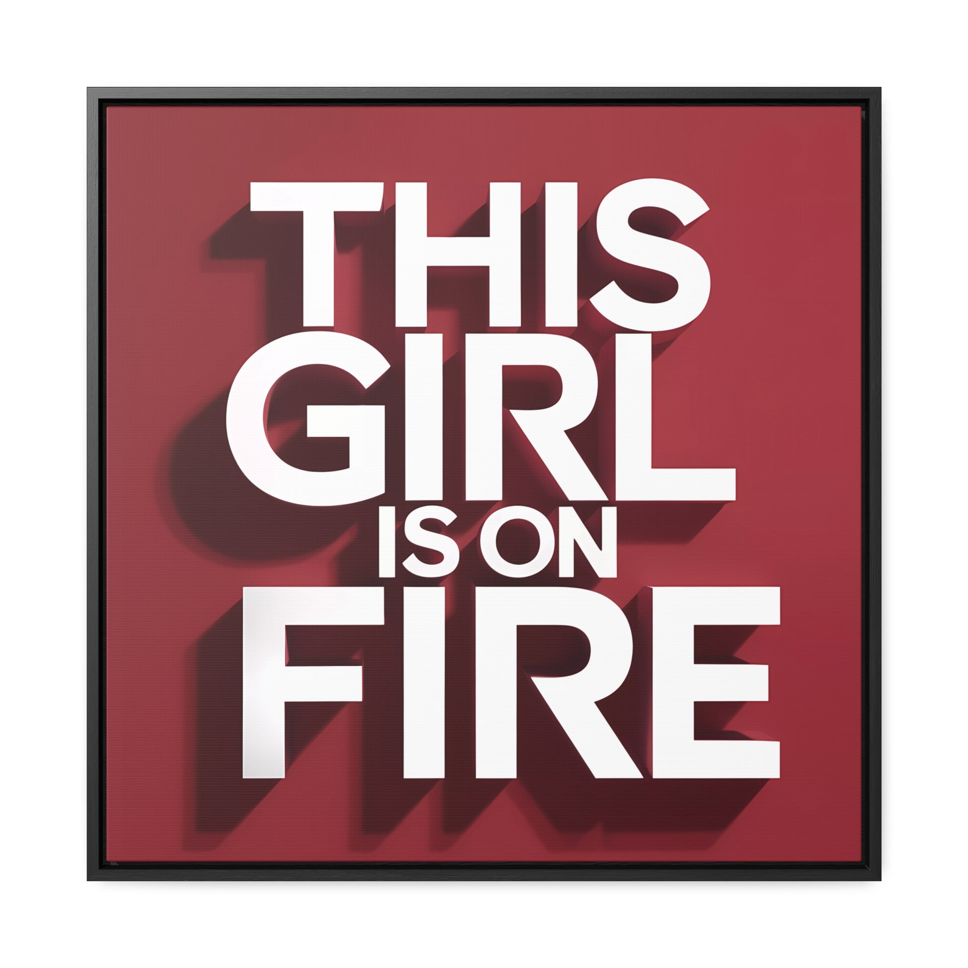Canvas Wall Art, Female Empowerment Decor, Typography Square Frame, This Girl is on Fire, Trendy Red and White Home Decor, Gallery Wrap - LOLA VEGAS ART