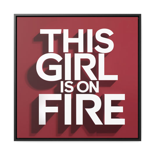 Canvas Wall Art, Female Empowerment Decor, Typography Square Frame, This Girl is on Fire, Trendy Red and White Home Decor, Gallery Wrap - LOLA VEGAS ART