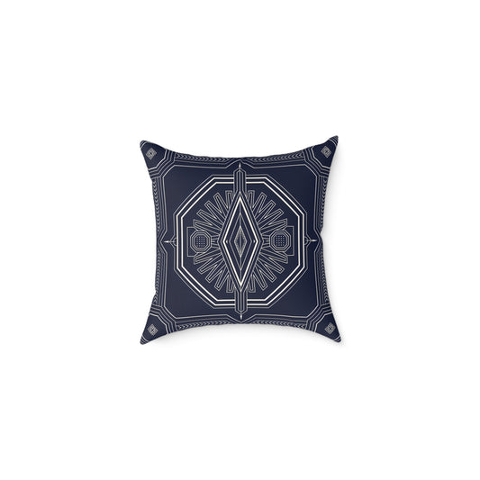 Navy White Geometric Mandala Square Pillow | Tribal Diamond Pattern