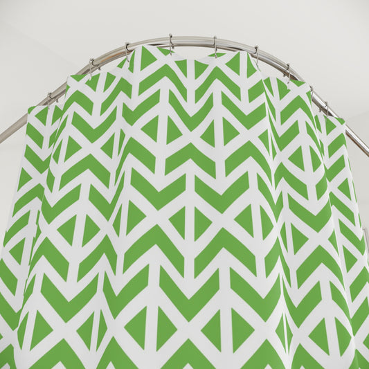 Green Geometric Arrow Pattern Shower Curtain | Modern Boho Bath, Eclectic Bathroom Accessory