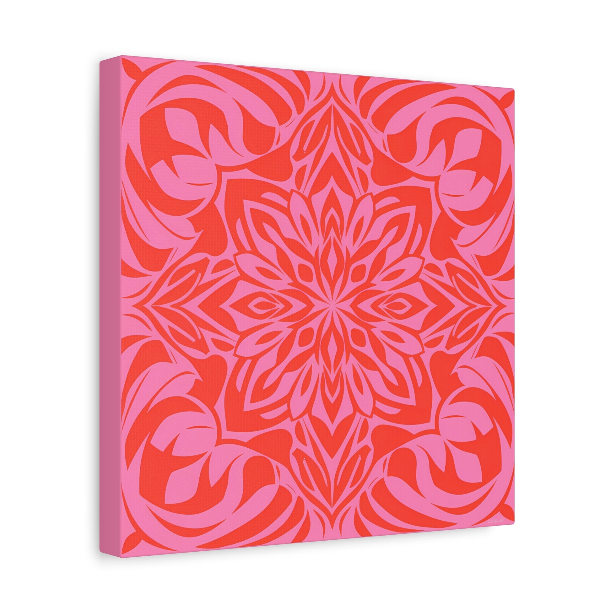 Canvas Wall Art, Pink and Orange Boho Design, Feminine Home Decor, Square, Stretched, 1 25" Matte Canvas, Bohemian Chic, Artwork Print, - LOLA VEGAS ART