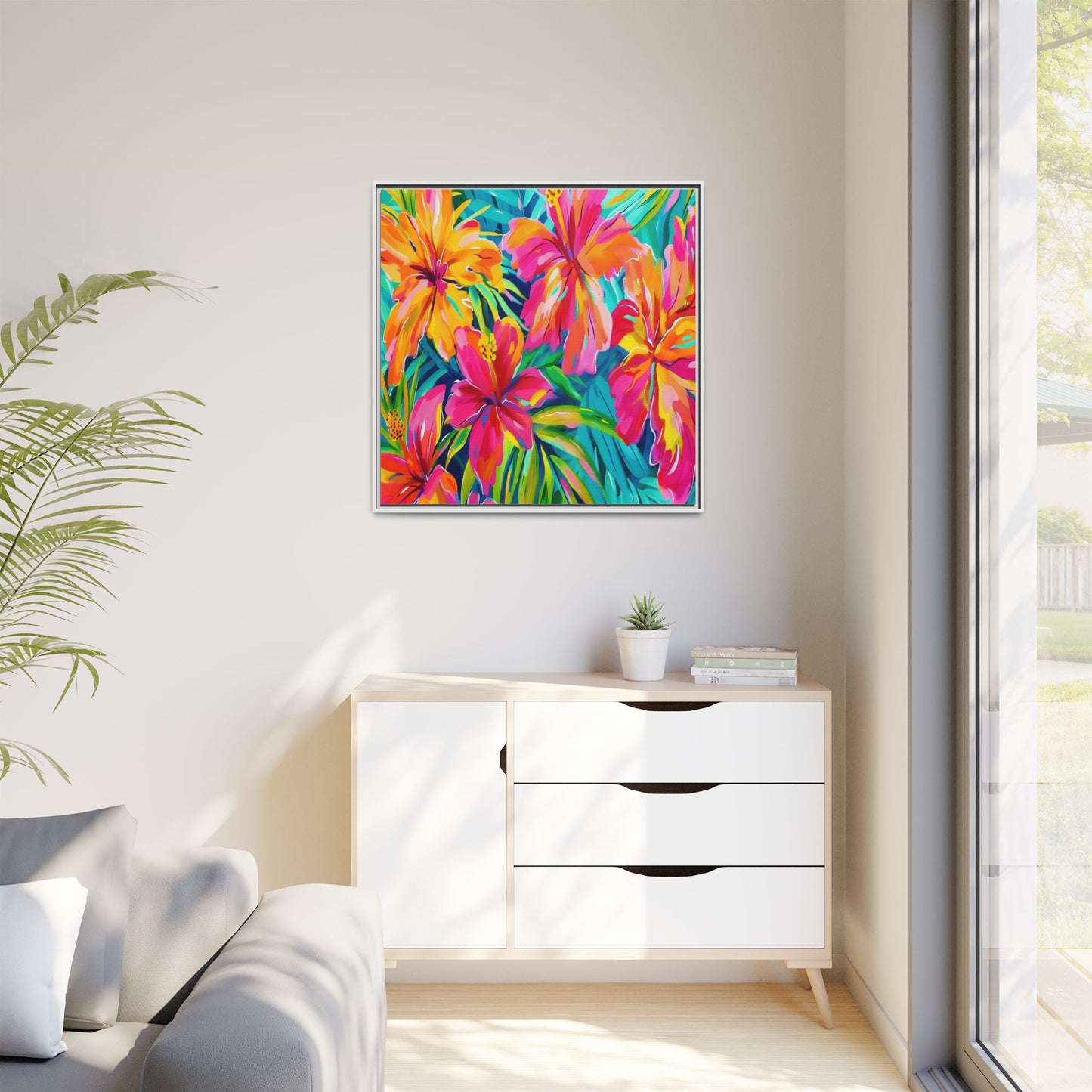 Vibrant Floral Canvas Art Print, Tropical Wall Decor, Colorful Framed Artwork, Gift for Nature Lovers, Home Decoration - LOLA VEGAS ART