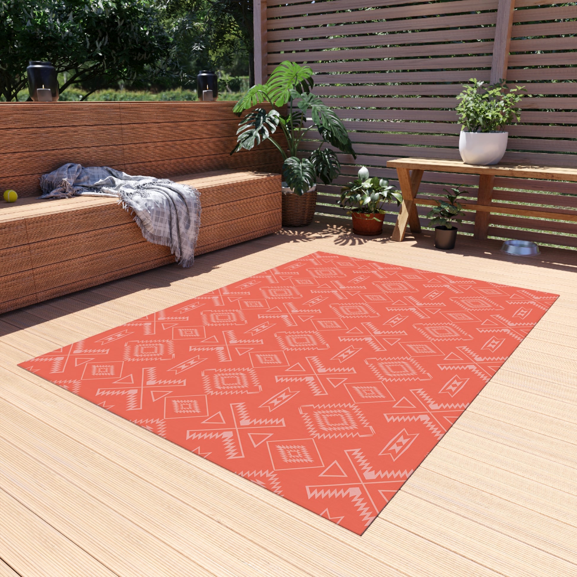 Orange Southwestern Stylish Outdoor Rug for Patios, Boho Home Decor, Functional Area Rug for Decks, Perfect for Parties and Gatherings - LOLA VEGAS ART
