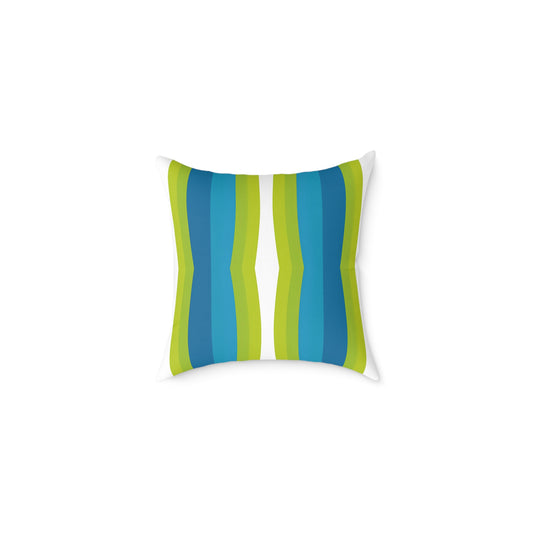 Blue Green Striped Wave Square Poly Canvas Pillow | Modern Geometric Throw Pillow