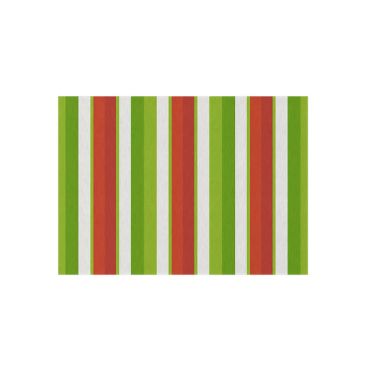 Green Orange Red White Stripe Outdoor/Indoor Rug | Patio Mat, Weatherproof Porch Rug