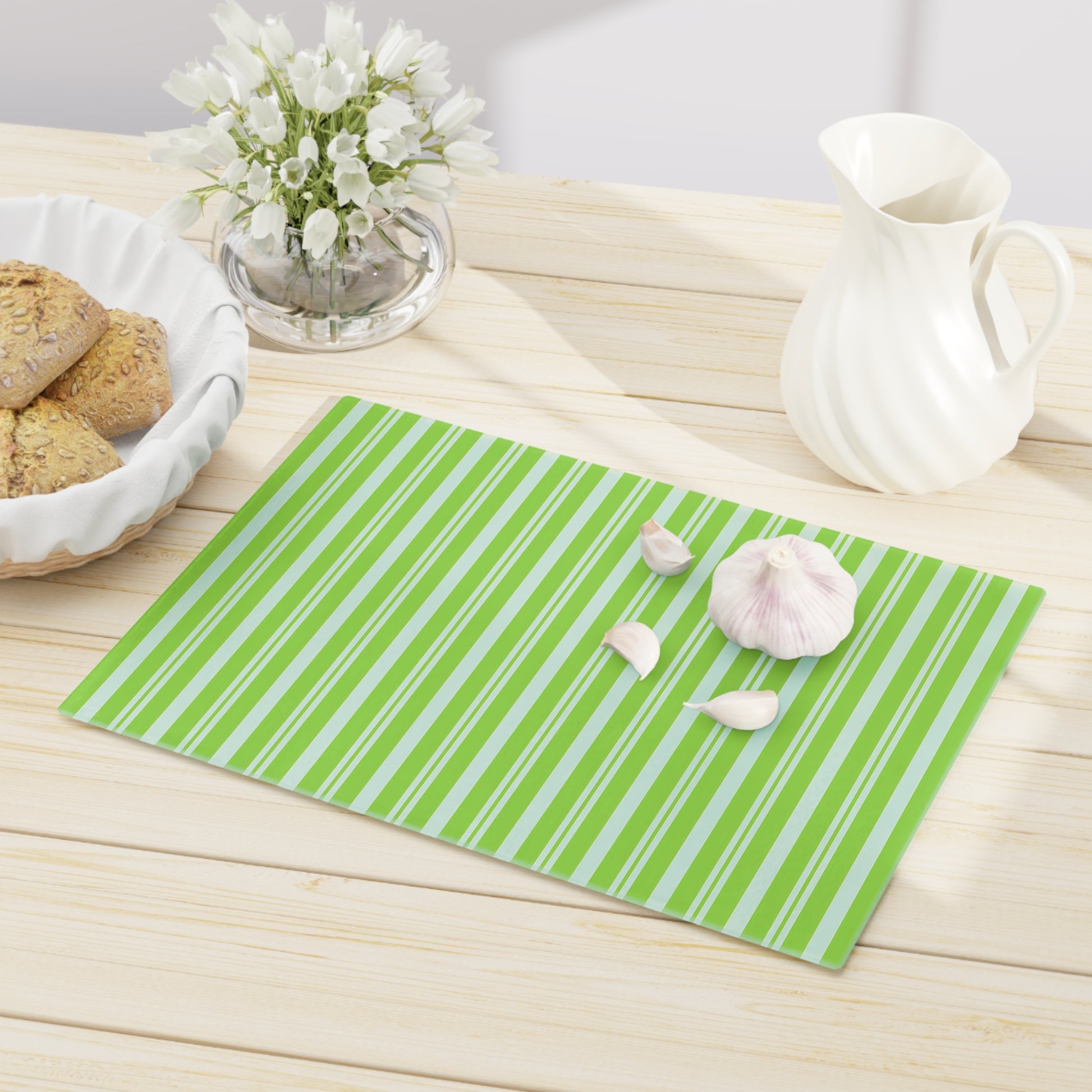 Vibrant Green Striped Cutting Board | Kitchen Decor, Gift for Home Chef, Culinary Accessories, Modern Kitchen - LOLA VEGAS ART