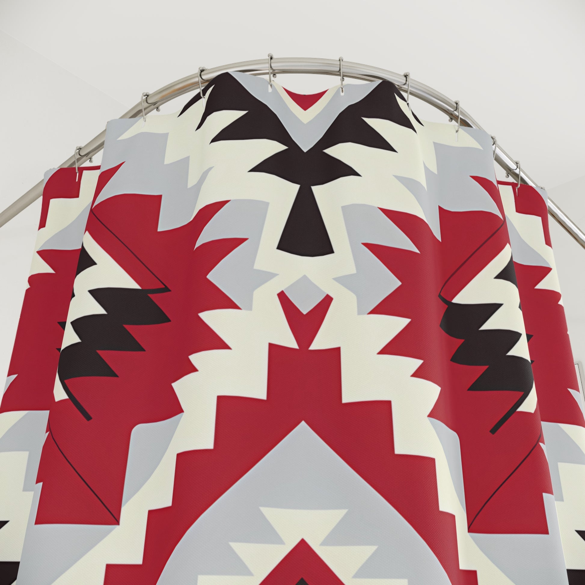 Boho Chic Shower Curtains, Tribal Pattern Bathroom Decor, Modern Native American Style, Red Gray Shower Decor, Unique Gift Ideas - LOLA VEGAS ART
