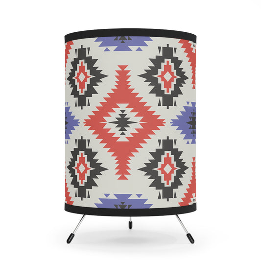 Bohemian Tripod Lamp with Geometric Print, Unique Home Decor, Mid-Century Modern Lighting, Alternative Use as Night Light, Gift for New Home - LOLA VEGAS ART