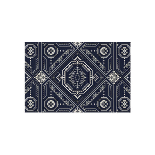 Navy Geometric Medallion Outdoor Rug | Tribal Diamond Pattern