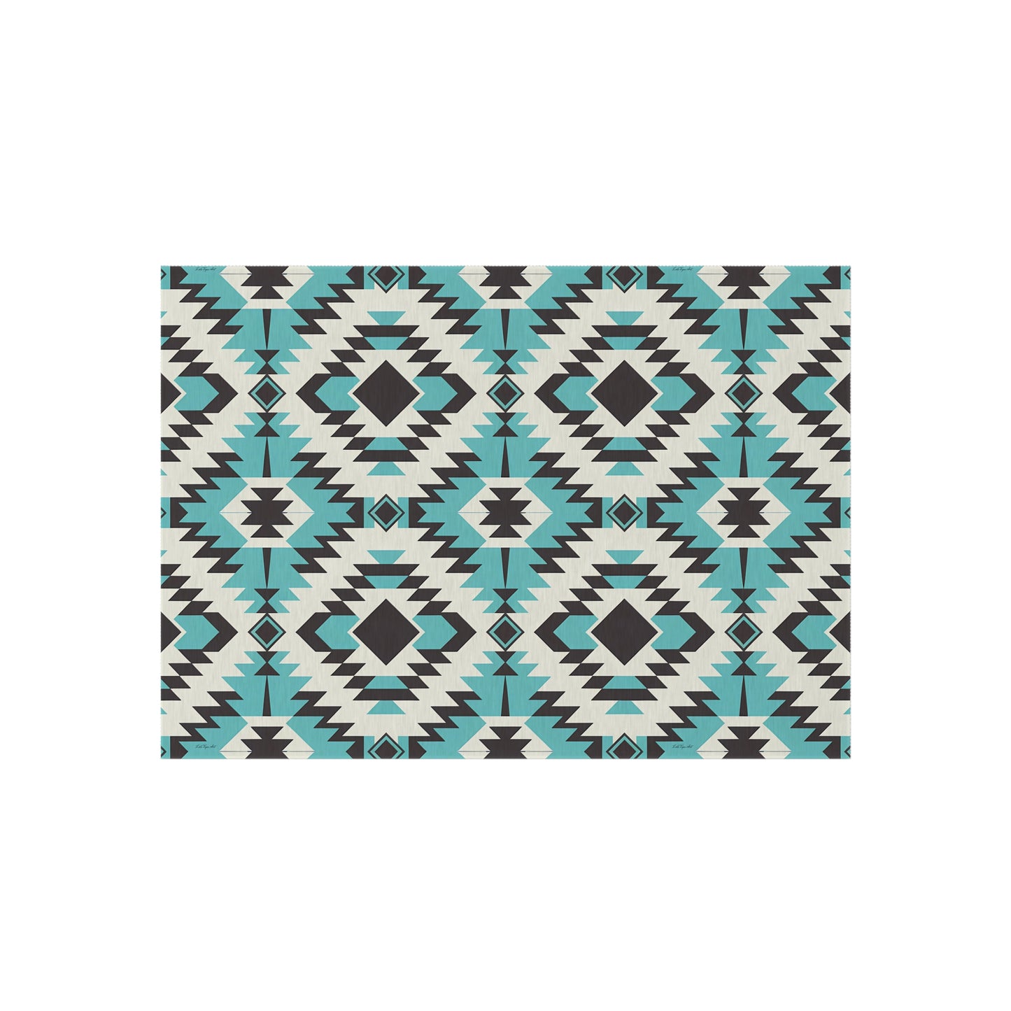 Turquoise, Black and White Stylish Outdoor Rug for Patios, Boho Decor, Area Mat, Deck Accessory, Indoor/Outdoor Use - LOLA VEGAS ART