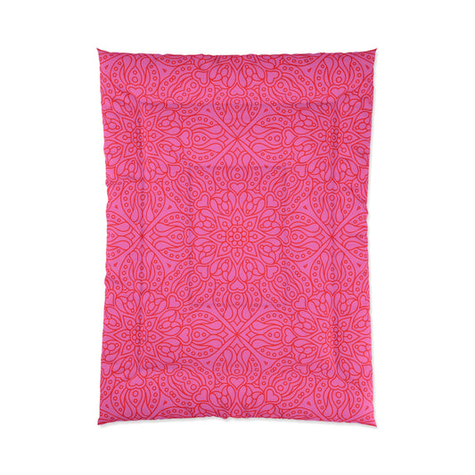 Bohemian Pink Comforter | Floral Patterned Duvet, Cozy Bedding for Bedroom, Gift for Her, Mandala Home Decor, Teen Bedroom Decor - LOLA VEGAS ART