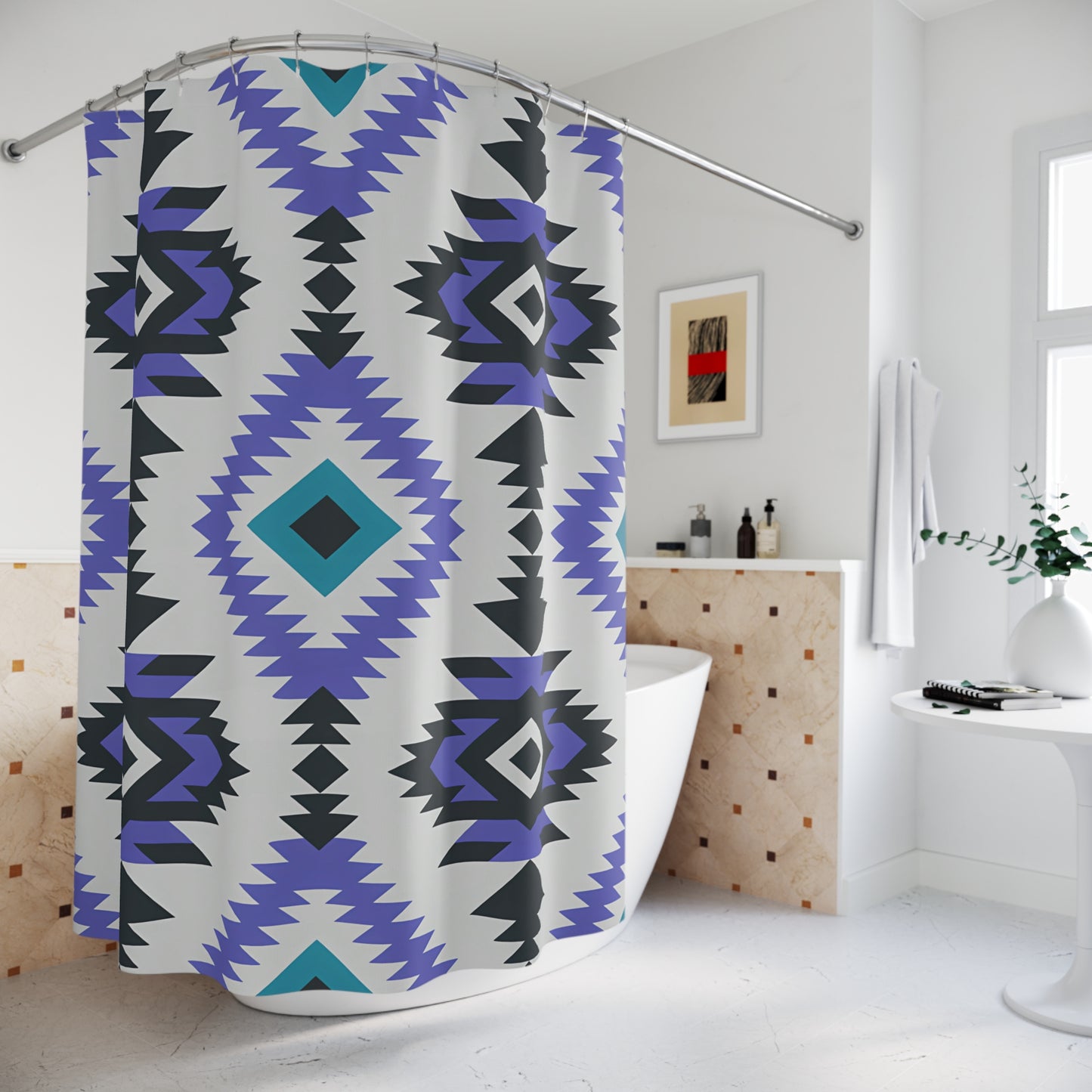 Vibrant Geometric Shower Curtain, Modern Bathroom Decor, Stylish Home Accessory, Gift for Housewarming, Boho Chic Design, Unique Art - LOLA VEGAS ART