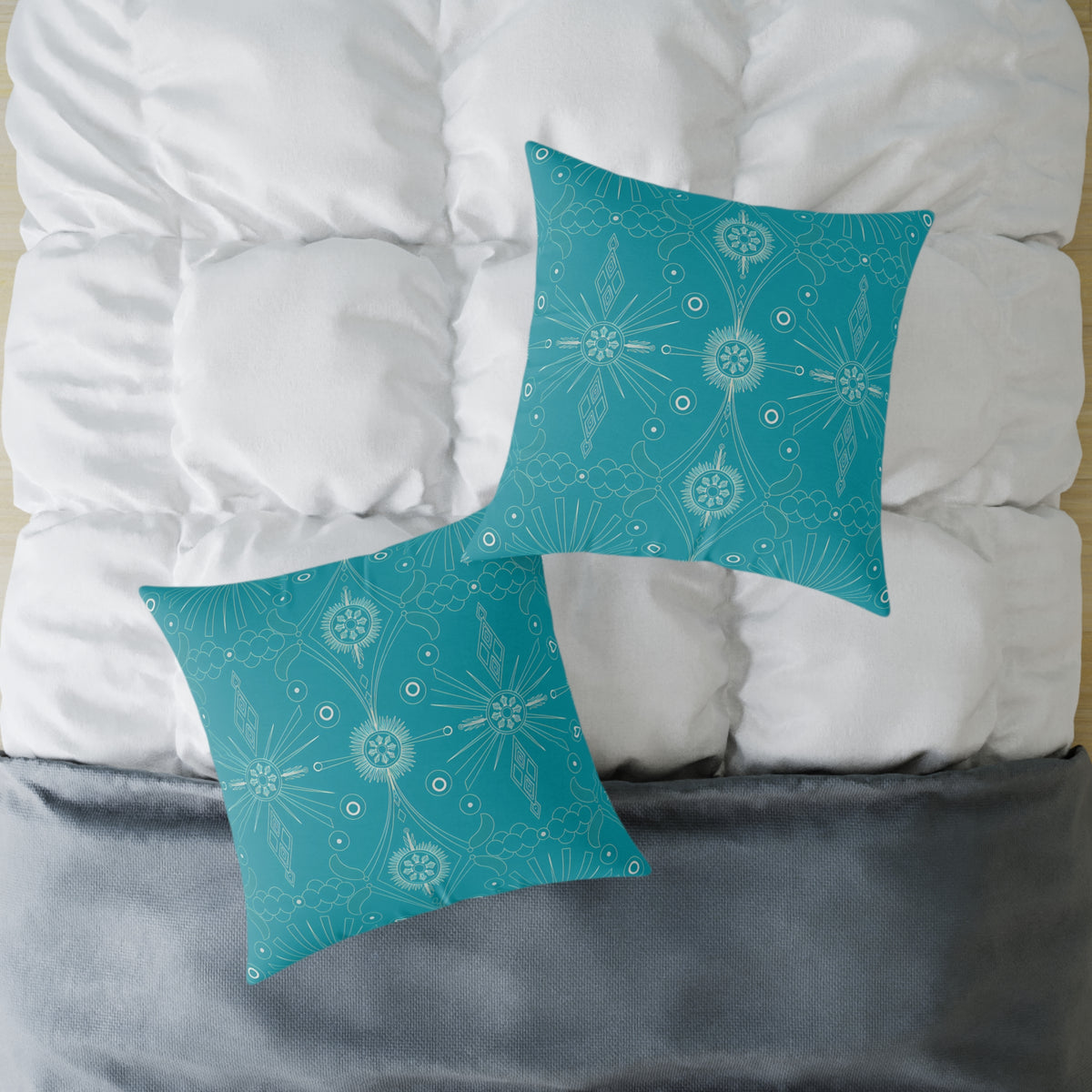 Turquoise Mandala Pattern Pillow | Square Poly Canvas Pillow