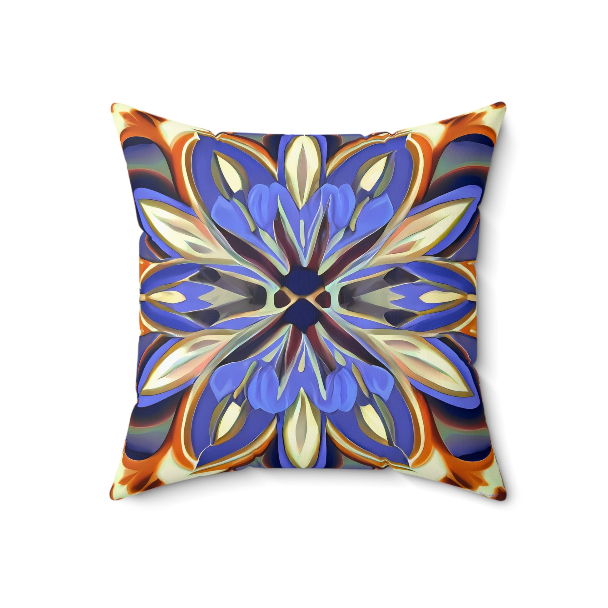 Boho Flower Square Pillow, Iris Purple Brown Cream, Unique Home Decor, Spun Polyester Cushion, Floral Accent Pillow, Floral Home Decor - LOLA VEGAS ART