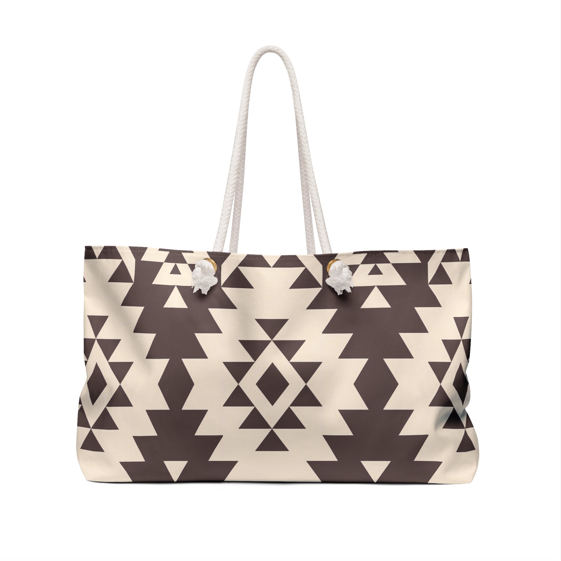 Brown and Beige Tribal Pattern Weekender Bag, Boho Tote, Travel Bag, Overnight Tote, Beach Bag, Modern Chic Style, Tribal Gift - LOLA VEGAS ART