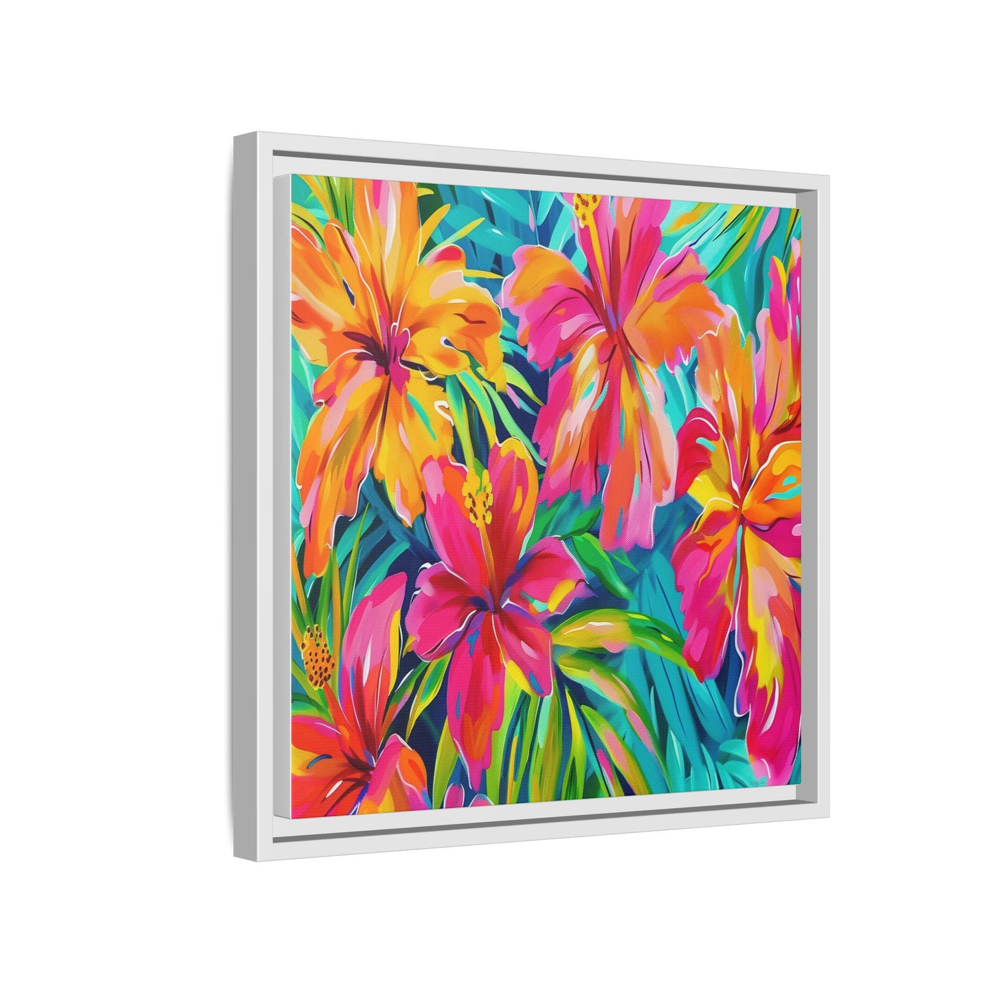 Vibrant Floral Canvas Art Print, Tropical Wall Decor, Colorful Framed Artwork, Gift for Nature Lovers, Home Decoration - LOLA VEGAS ART