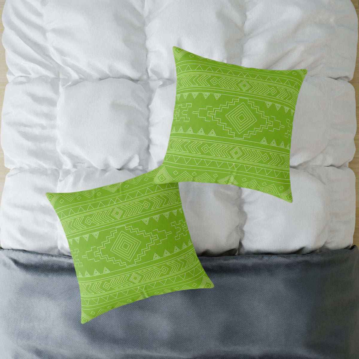 Lime Aztec Pattern Square Pillow | Poly Canvas Pillow